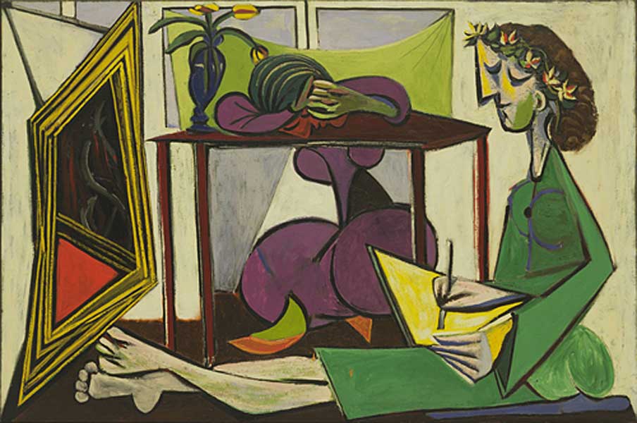Картина Пабло Пикассо. Интерьер с рисующей девушкой. 1935