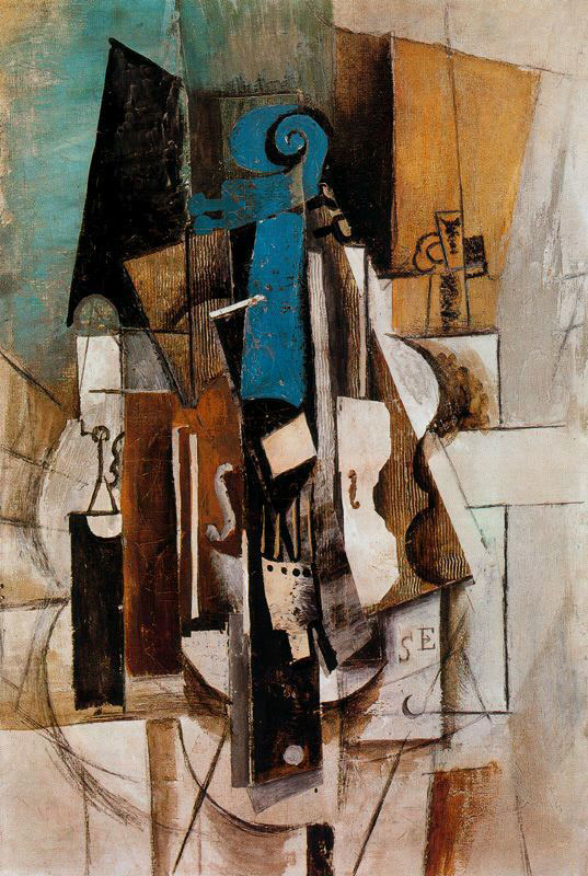 Картина Пабло Пикассо. Скрипка в кафе. 1913