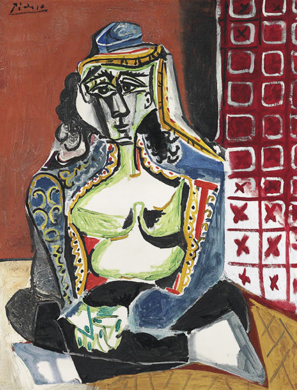 Картина Пабло Пикассо. Сидящая женщина в турецком костюме (Жаклин).1955 ($30,8 млн)