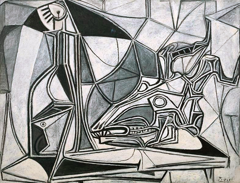 Картина Пабло Пикассо. Череп козы, бутылка и свеча 2. 1952