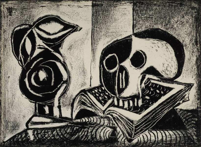 Картина Пабло Пикассо. Черный кувшин и череп. 1946