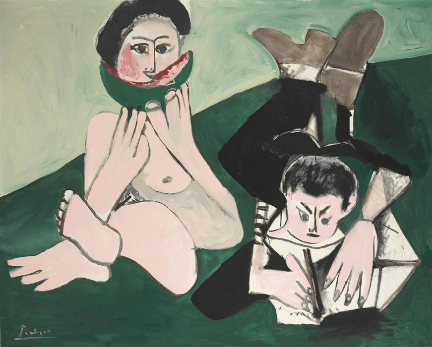 Картина Пабло Пикассо. Поедающая арбуз и пишущий. 1965 ($8,01 млн)