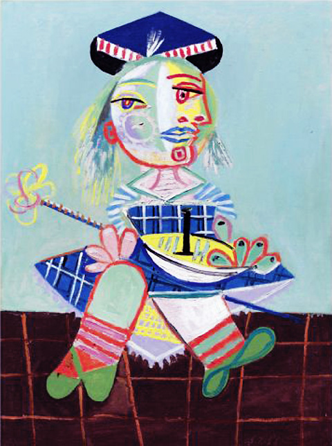 Картина Пабло Пикассо. Дочь художника двух с половиной лет, с корабликом. 1938