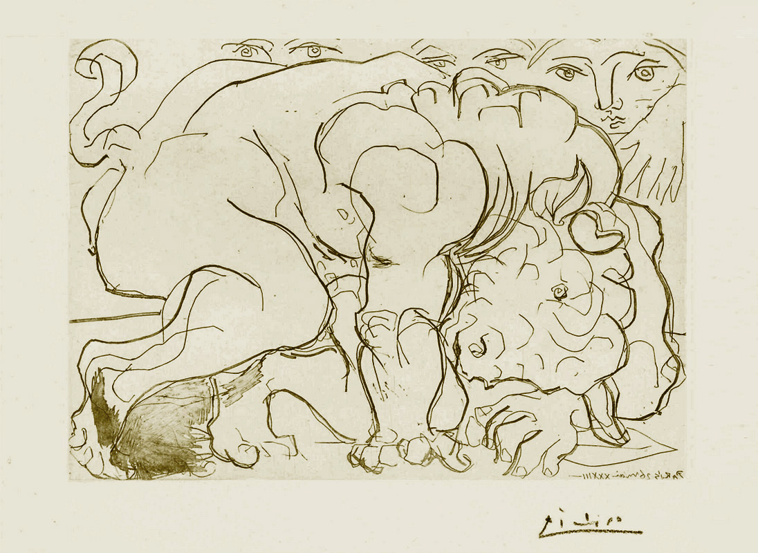 Картина Пабло Пикассо. Сюита Воллара (063). Раненый Минотавр. 1933