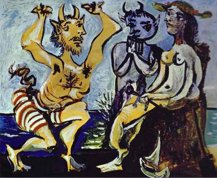 Картина Пабло Пикассо. Два фавна и обнаженная. 1938
