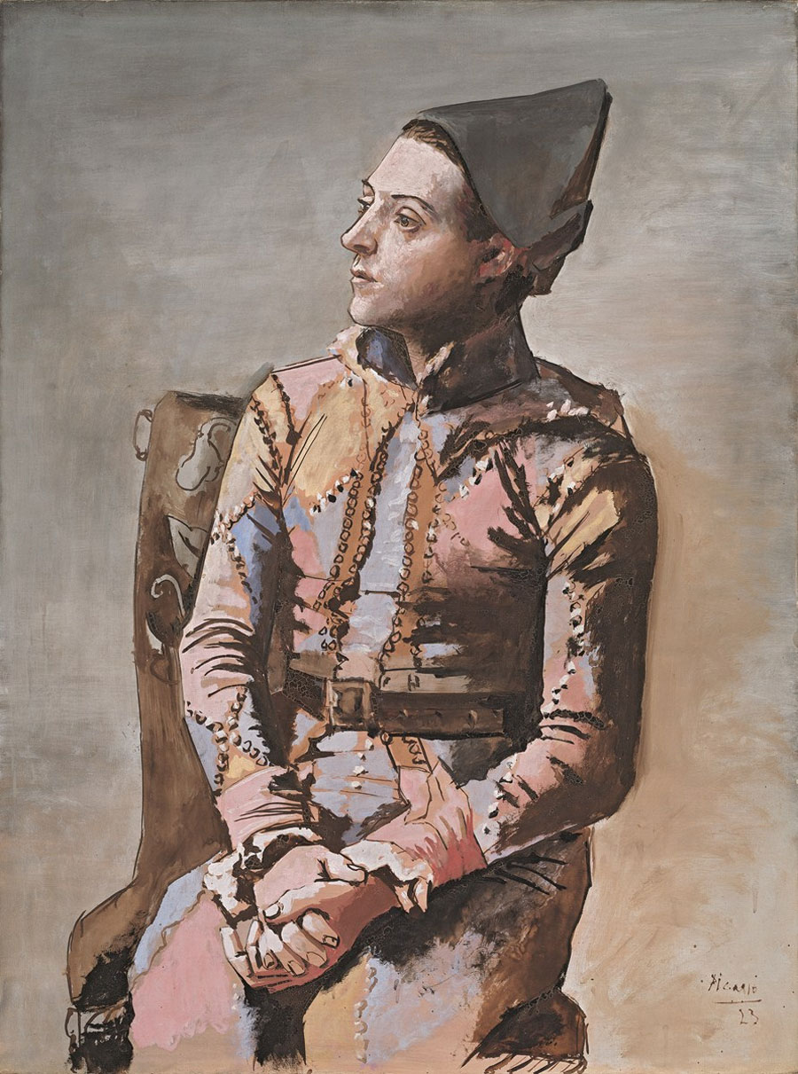 Картина Пабло Пикассо. Сидящий Арлекин. 1923